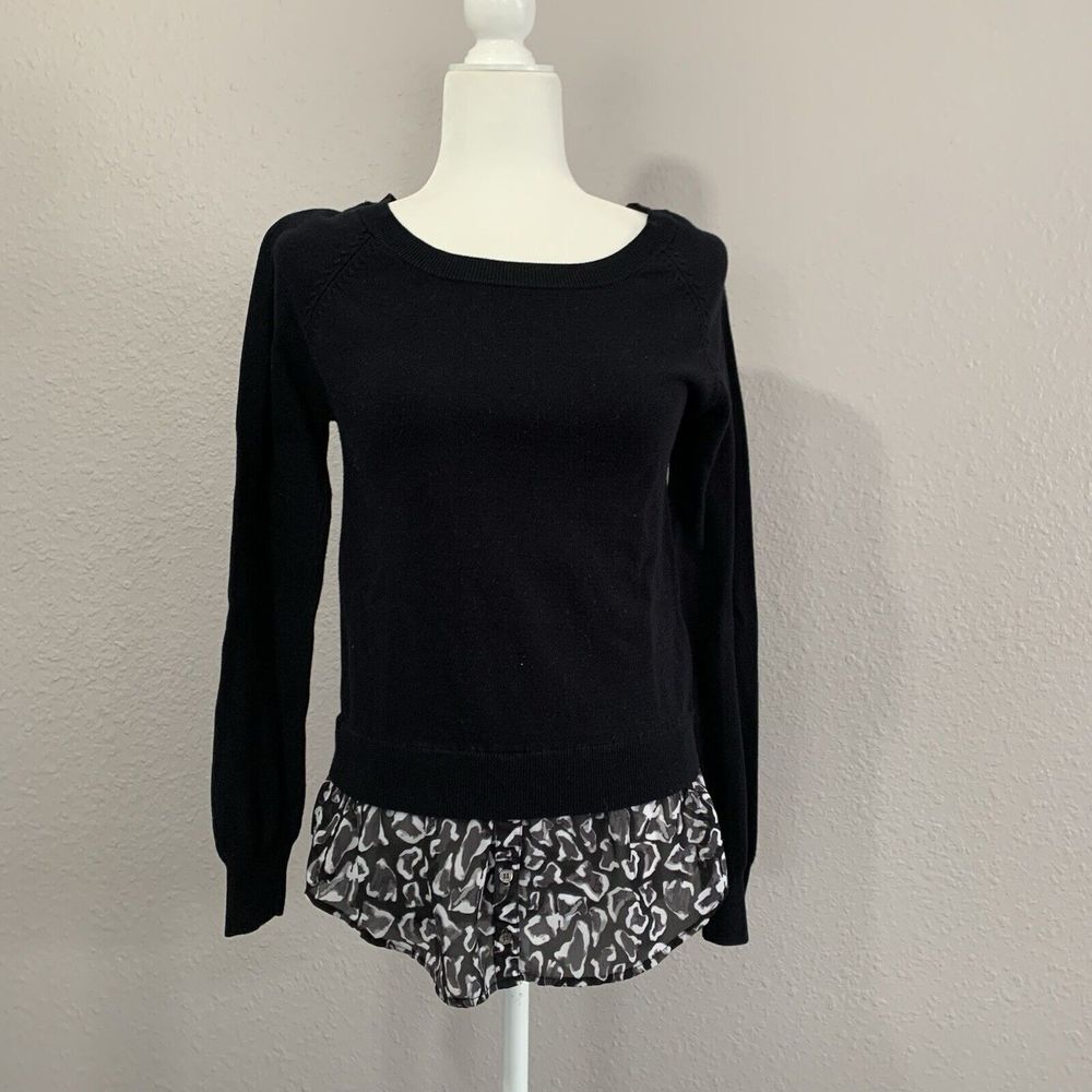 Sam‎ Edelman Women's Black Layered-Look Blouse Crewneck Sweater Size Small